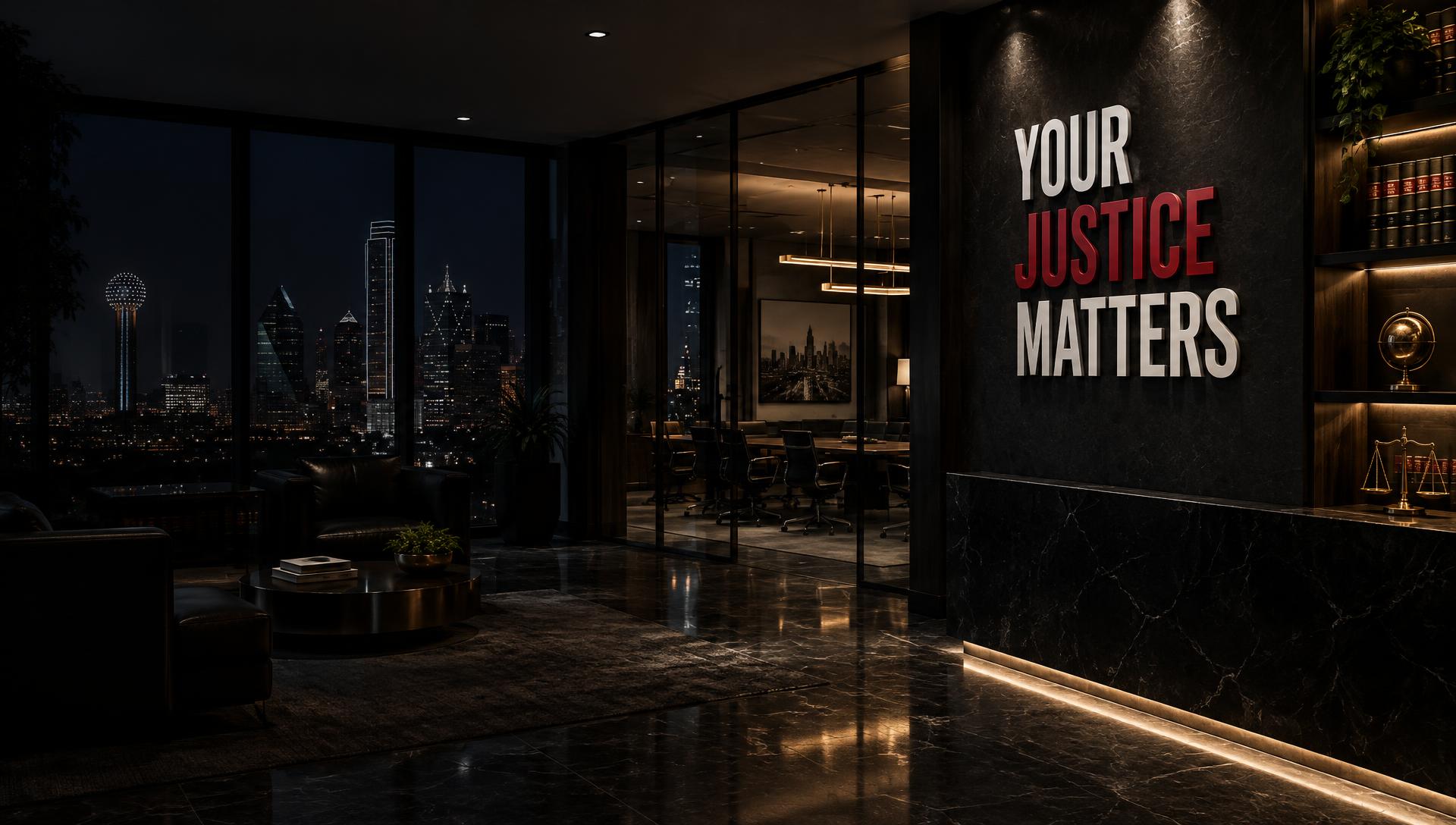 Your Justice Matters law office overlooking downtown Dallas